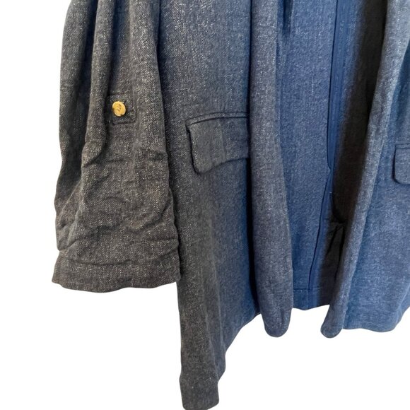 J. Jill Oversized Blazer Jacket L Blue Slat Open Front Roll Tab Sleeve Career - Picture 8 of 12